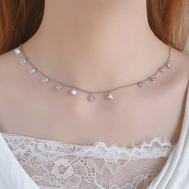 Neue Mode Super Funkelnden Wassertropfen Zirkon 925 Sterling Silber Temperament Süße Kurze Halsketten XL074