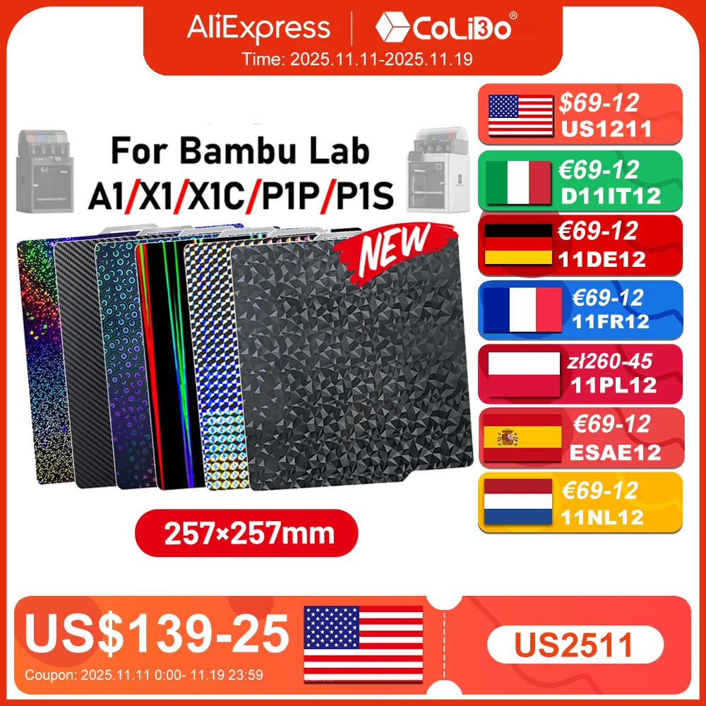 For Bambulab Build Plate Spring Steel Sheet Pei Sheet 257x257 Build Plate P1s Bamboo Plate Lab Smooth Bambulabs X1 Carbon P1P A1