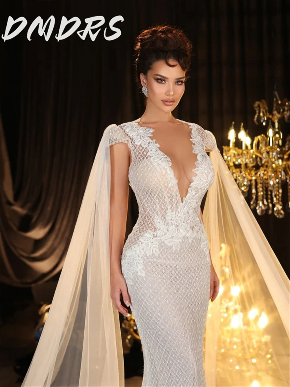 Sexy Sleeveless A-Line Wedding Dress 2025 Charming Cape Bridal Gown Formal Lace Majestic Floor-length Gown For Customized