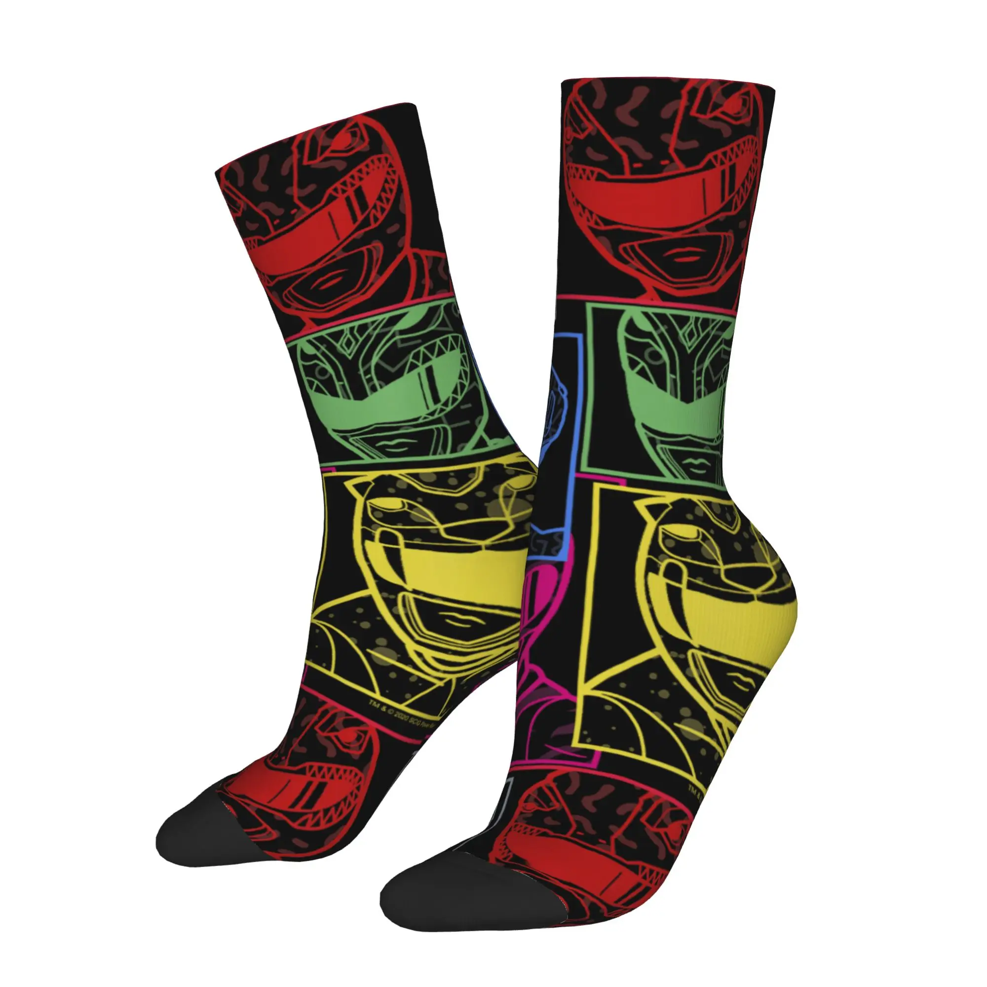 Socks Retro Power Rangers Group Shot Color Silhouette Line Art Panels Crazy Men's compression Socks Unisex  Funny Sock