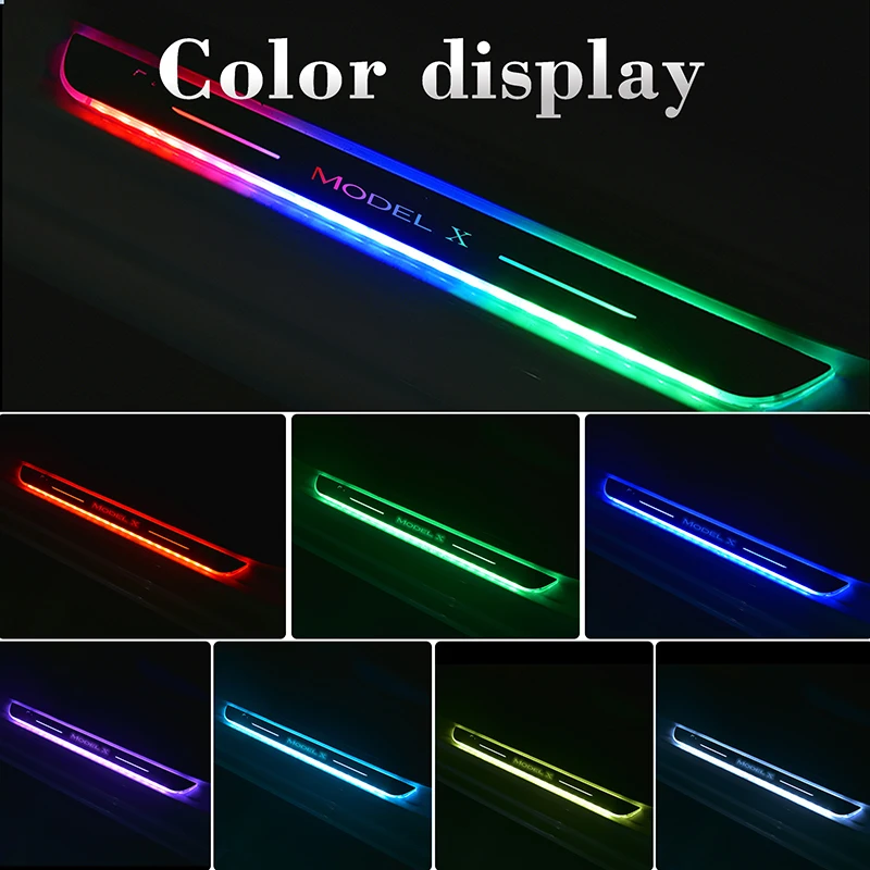 4Pcs For Tesla Model X LED Car Door Sill Light RGB Colour Mood Light Car Door Pedal Lamp Welcome Built battery Pedal Light