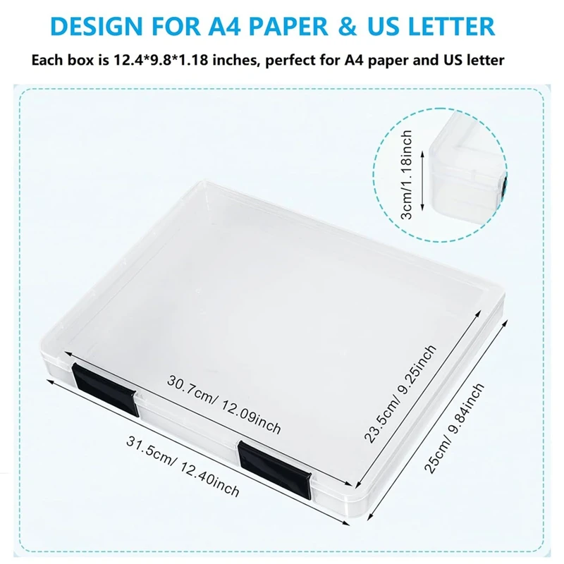 4 Pack A4 File Box,Clear Plastic Document Storage Box,For 8.5Inch X 11Inch Letter Paper, For Magazine File