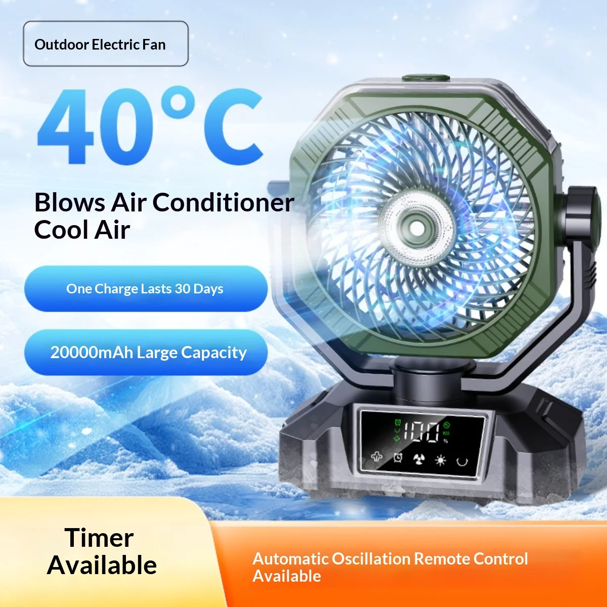 Camping Ceiling Fan 20000Mah Rechargeable Camping Circulator with Light and Remote Control Cool Air Circulation Camping Fan