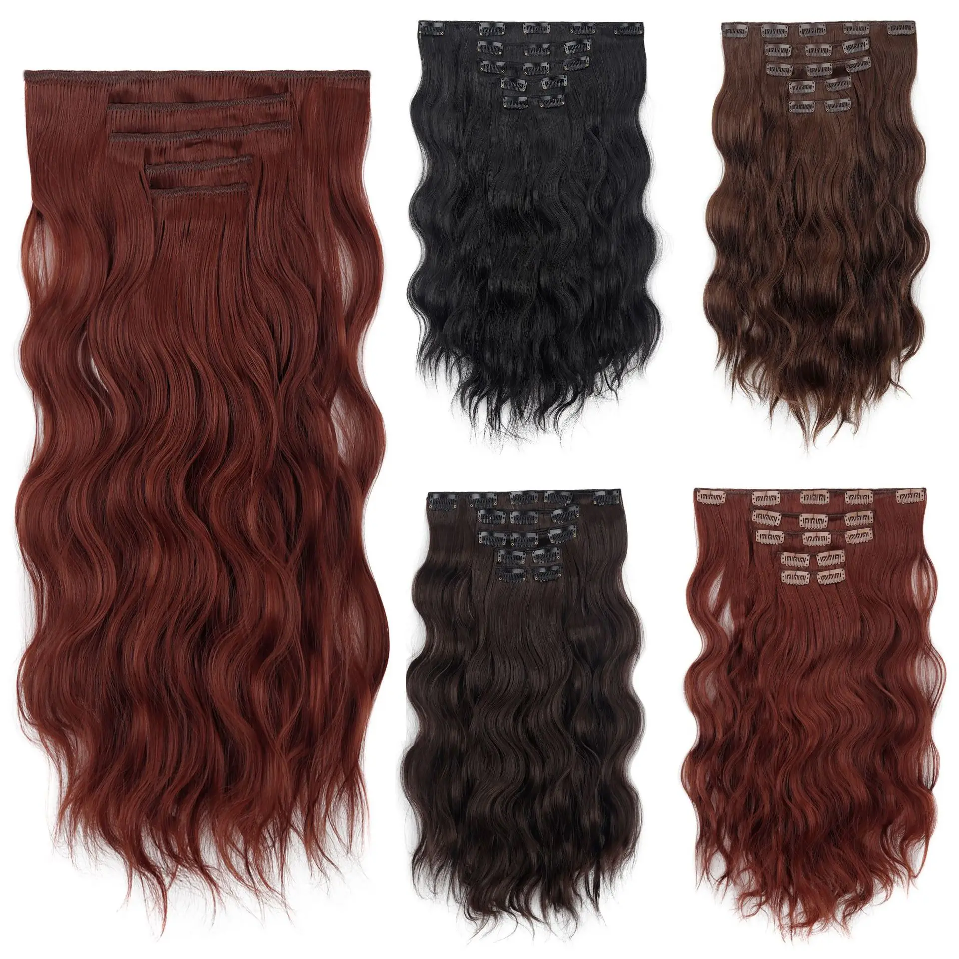 Synthetic Hair Extension Set 20 Inch Water Wave Clip in Extensions 5 Pieces Curly Medium Length Wig for Women Cosplay Party