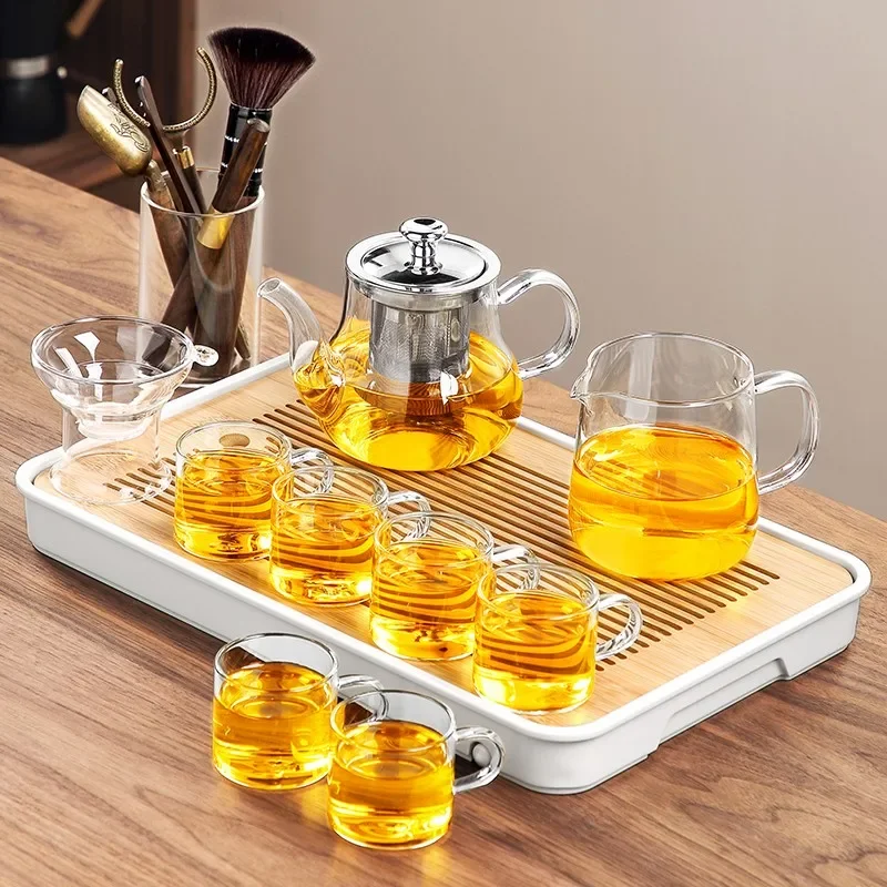 2024 new glass tea set, household high-end Kung Fu tea cup, teapot, small tea tray, office meeting guests