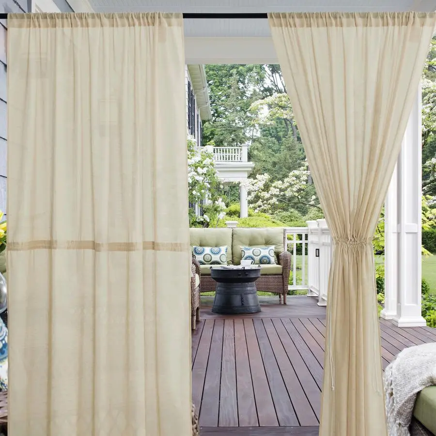 

Farmhouse Boho Outdoor Sheer Curtains for Patio, Flax Linen Waterproof Light Filtering Gauze Curtains for Porch Cabana Pergola B