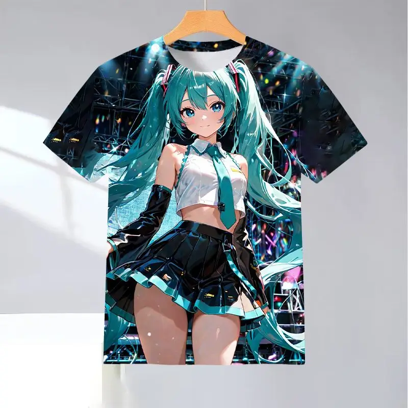 2026 Sommer Hatsune Miku Retro Cosplay T-Shirt Herren Oversized 3D-Druck Kurzarm Familien-Unisex Kinder-Sportshirt