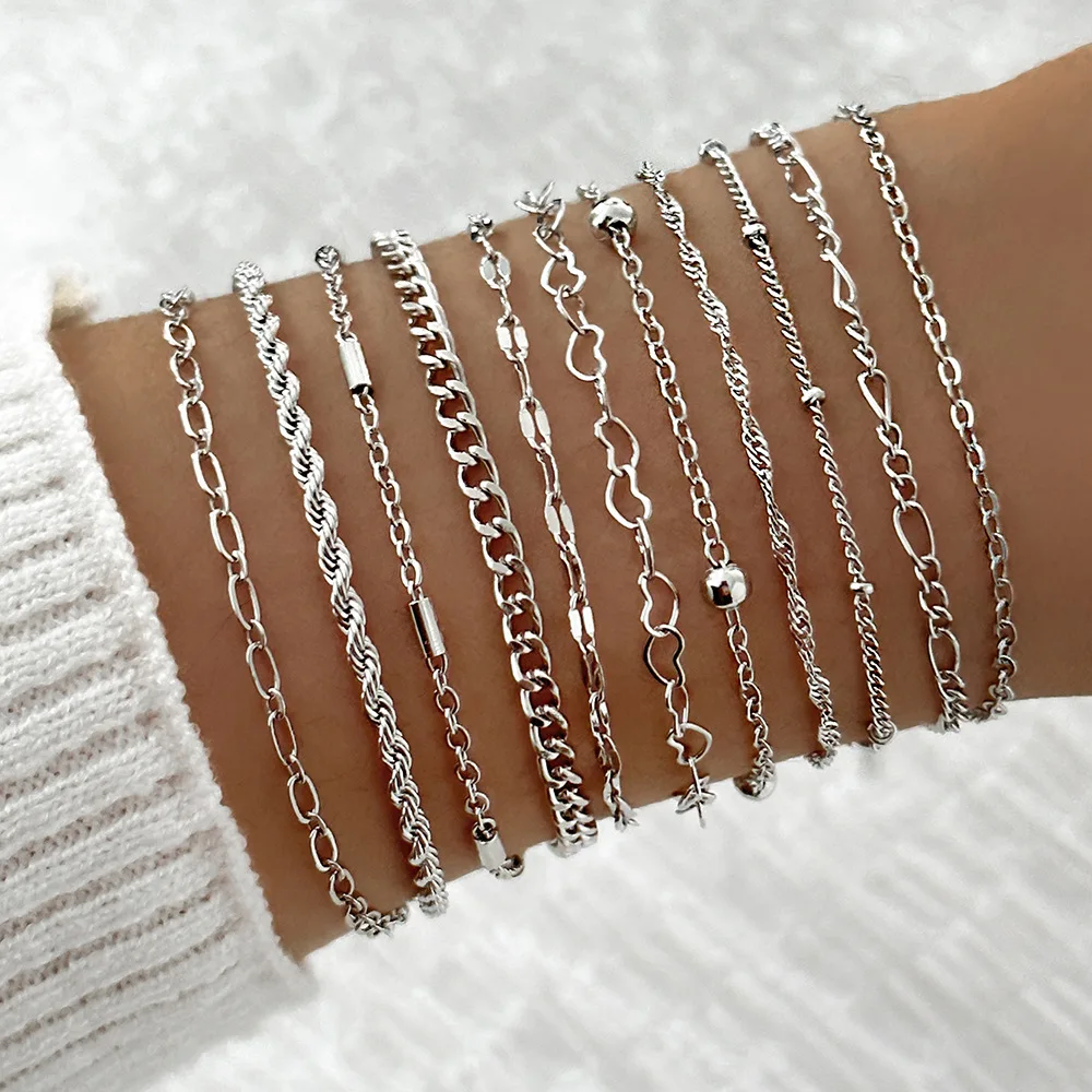 11Pcs Boho Twist Chain Bracelet Set For Women Punk Gold Silver Color Adjustable Cuban Link Bracelet Fashion Party Jewelry Gift image 5