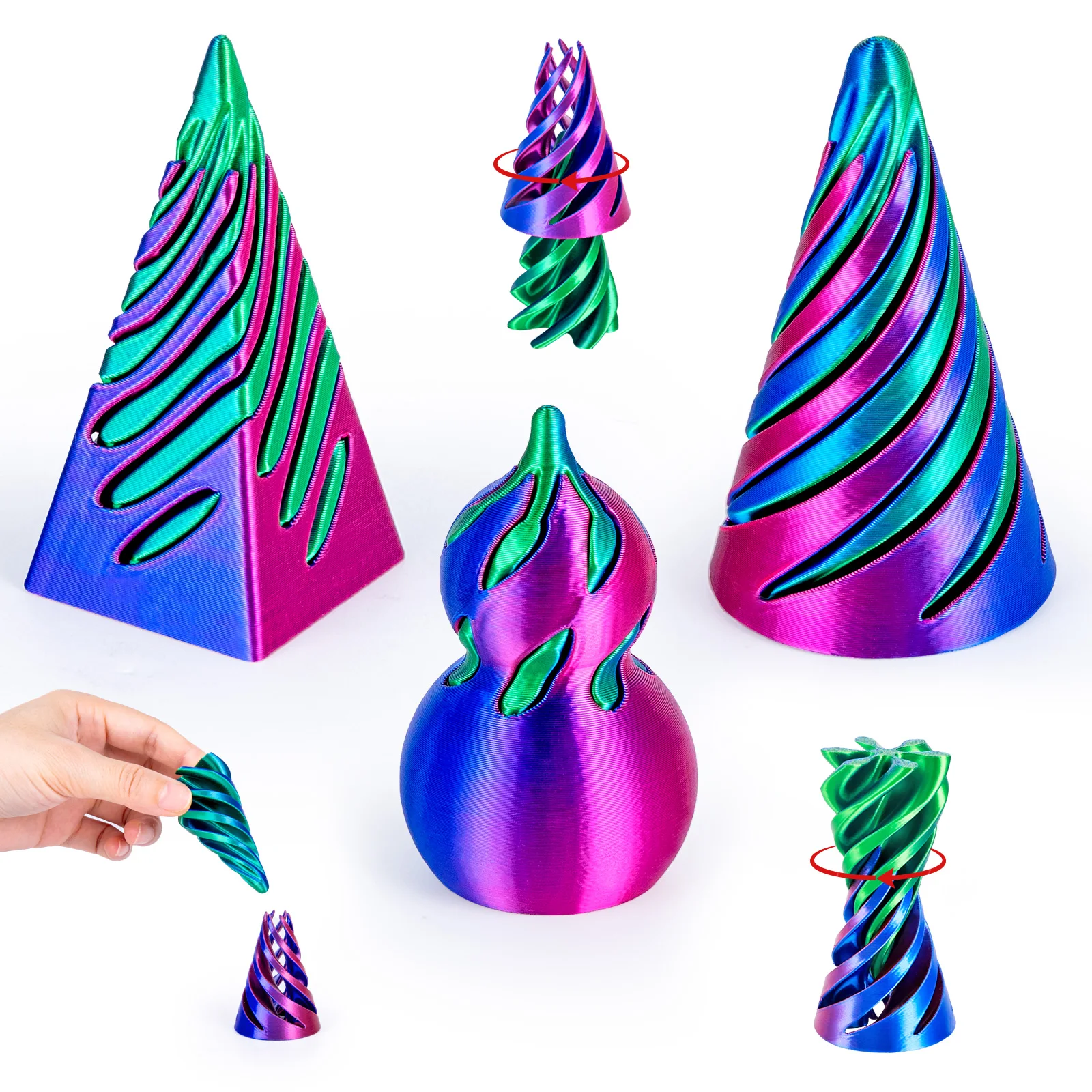 3PCS Impossible Cone Pyramid Spiral, Optical Illusion Passthrough, Stress Relief Anxiety, Desk Accessory, Office Gift