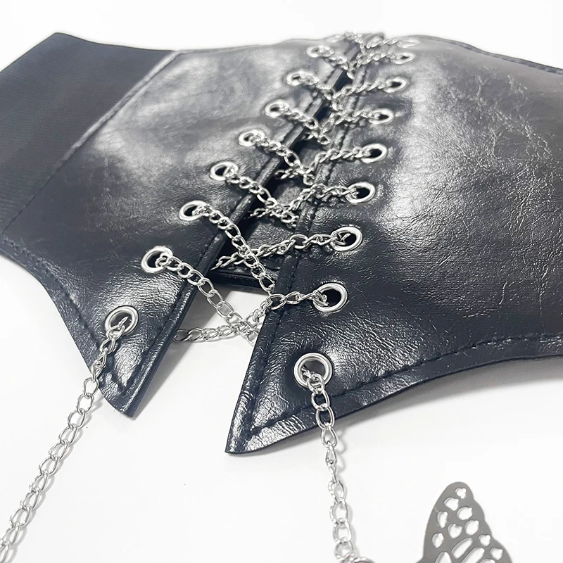 Butterfly Chain Corset Wide Belts Faux Leather Slimming Body Shaping Girdle Belt Women Elastic Tight High Waist for Daily Wear view 2