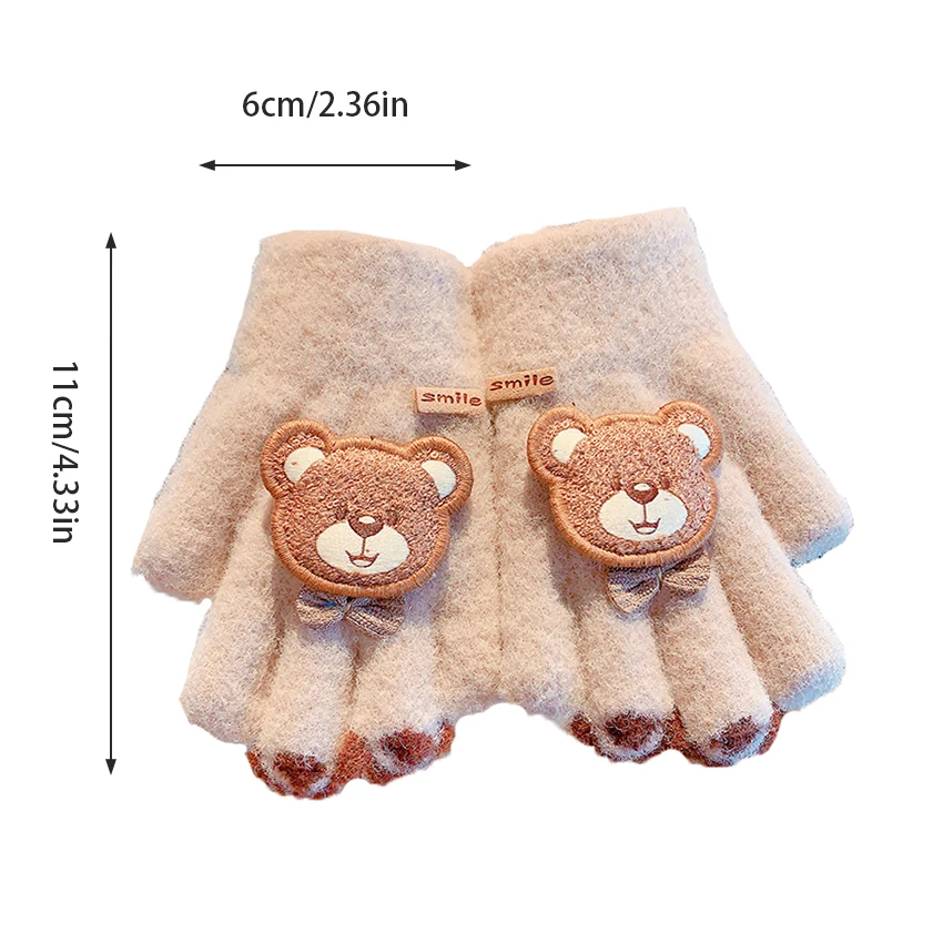 3-7 Jahre, warme Winterhandschuhe für Jungen und Mädchen, niedlicher Bären-Design, verdickte, winddichte, weiche, gestrickte Handschuhe mit vollen Fingern, ideal für den täglichen Gebrauch. – Detail 3