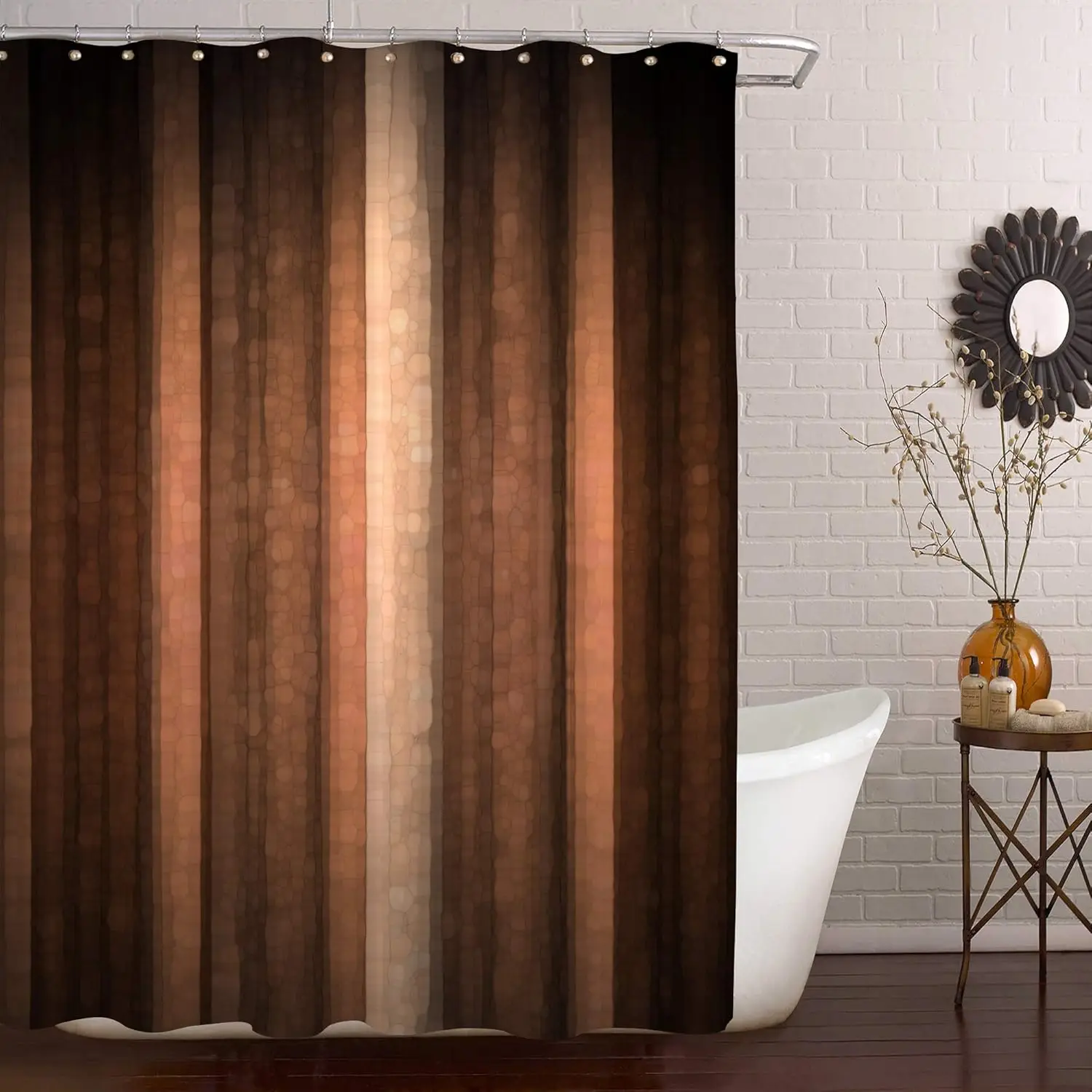 

Brown S iped Shower Curtain, Orange Copper and Pale Peach Abs act Fall Cool Glass Texture Vintage Ombre Design Bathroo