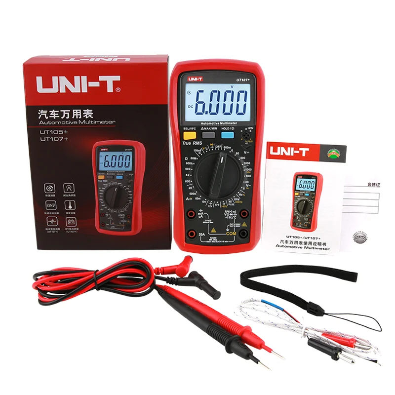 UNI-T UT105+ UT107+ Digital Automotive Multimeter Car AC DC Current Tester Voltmeter Capacimeter Frequency Meter Temperature