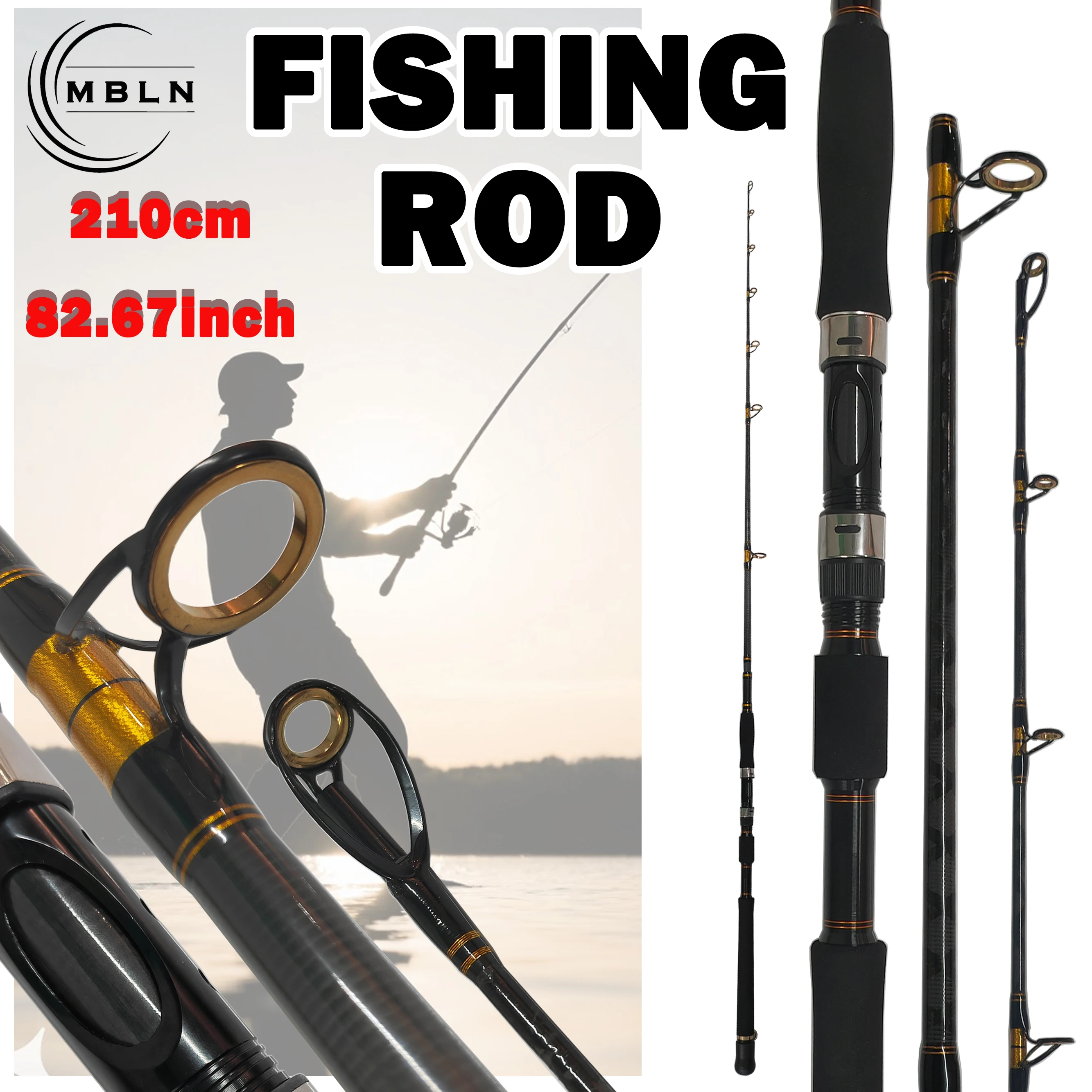 صنارة صيد القارب شديدة التحمل مكونة من 3 قطع من MBLN، قضيب صب للمياه المالحة سريع الحركة مقاس 210 سم لصيد الأسماك متعدد الاستخدامات