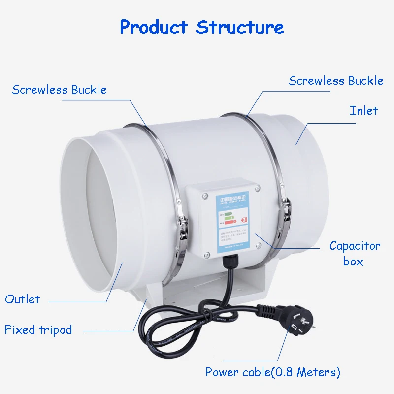 Ventilador extractor Sistema de ventilación de flujo mixto de alta eficiencia Aire de escape para baño Ventilador de conducto en línea silencioso