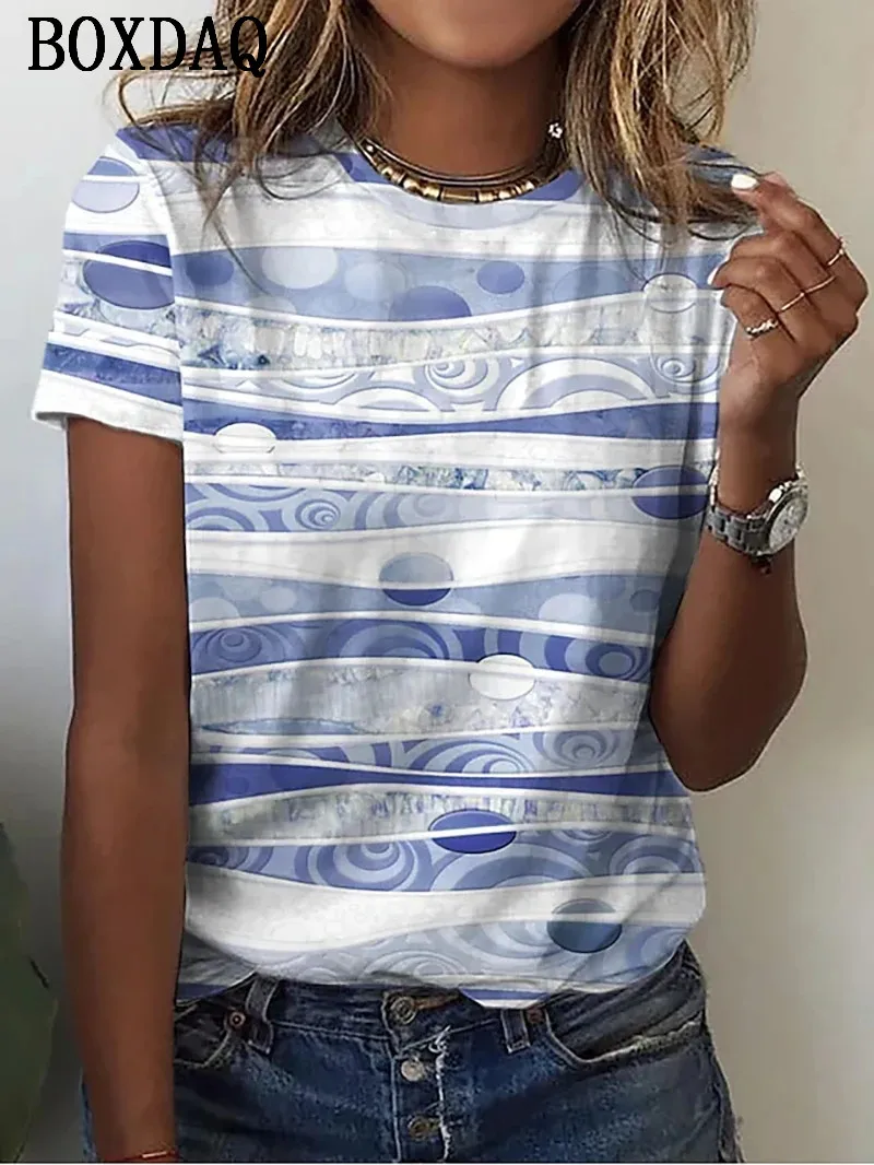 

Женская футболка в полоску, с круглым вырезом и коротким рукавом