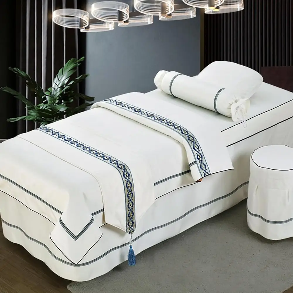 

70x180cm White Solid Massage Table Cover Set with Elastic Pillowcase and 4-Piece Accessories