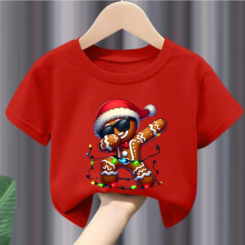 

New Cartoon Christmas Print Black and White Summer Short-sleeved Children's T-shirt with Children's Clothing Boys Girl Clothes