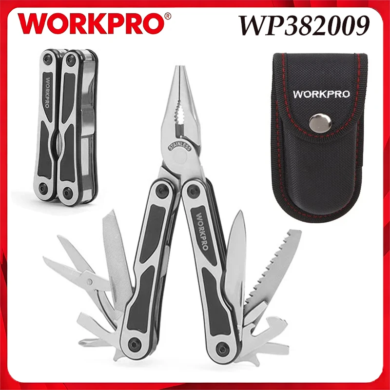 WORKPRO WP382009 15-In-1 Multi Purpose Pliers - Portable Folding Multi Purpose Manual Tool with Sheath
