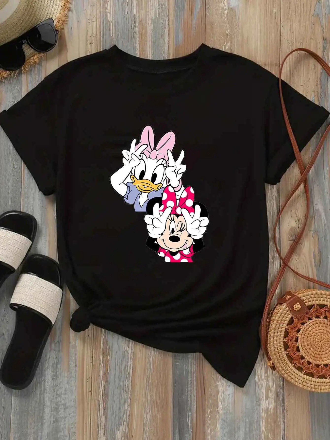 

Cartoon Character Graphic Printing Summer Autumn Winter Pure Cotton Men's and Women's T-shirts Short Sleeves Luxury Outdoor