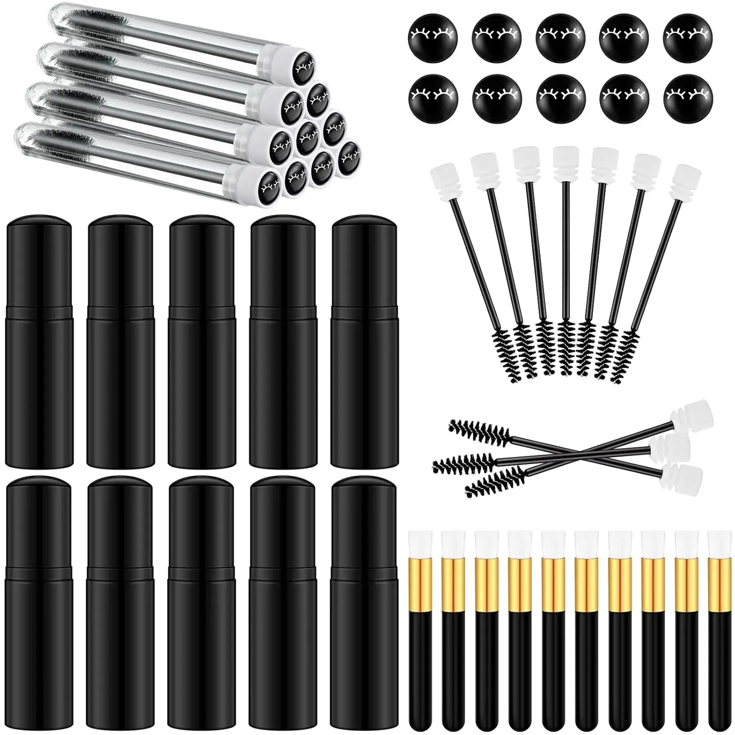 Ensemble de 30 pinceaux pour le nez et les cils, bouteilles de savon vides de 1.8oz/60ml, distributeur à pompe à mousse, outils de maquillage adaptés aux voyages pour femmes