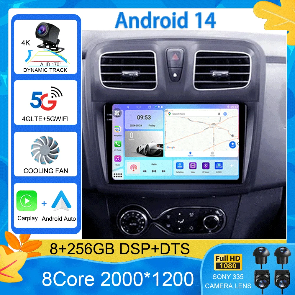 Android 14 Car Radio For Renault Logan 2 2012 - 2022 Sandero 2 2013 - 2022 Multimedia Video Player Navigation stereo GPS No 2din