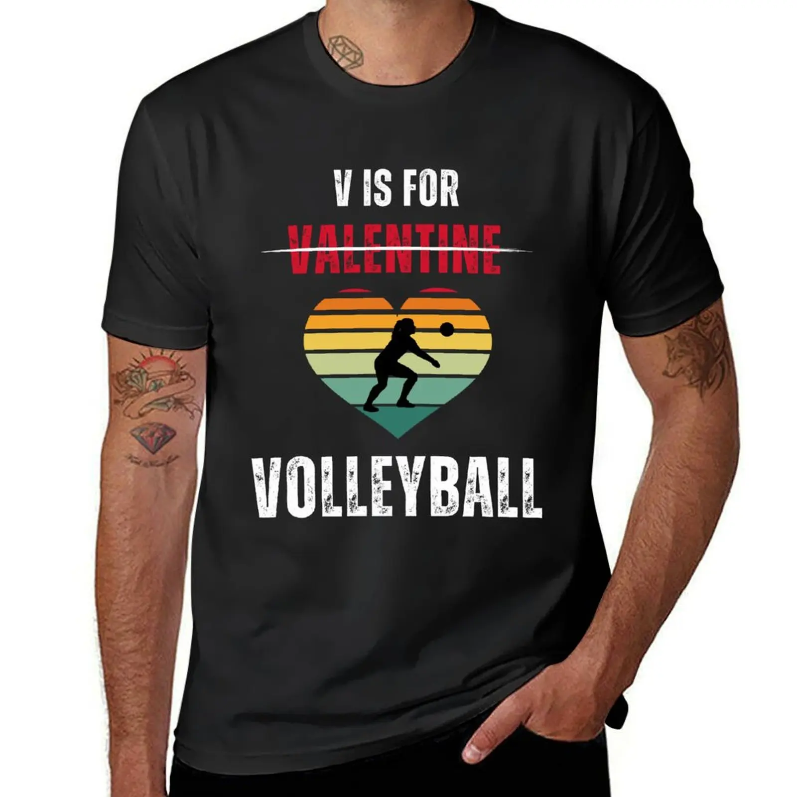 V is for Volleyball Design T-shirt cute tops plus size tops mens plain t shirts