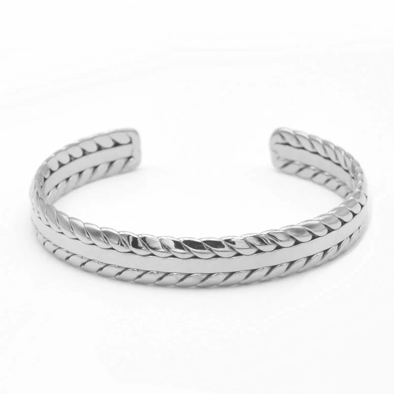 FYSARA Stainless Steel Wheat Shaped Bracelet Geometric Hollow Open Bangle For Women Anniversary Gift Couples Adjustable Jewelry