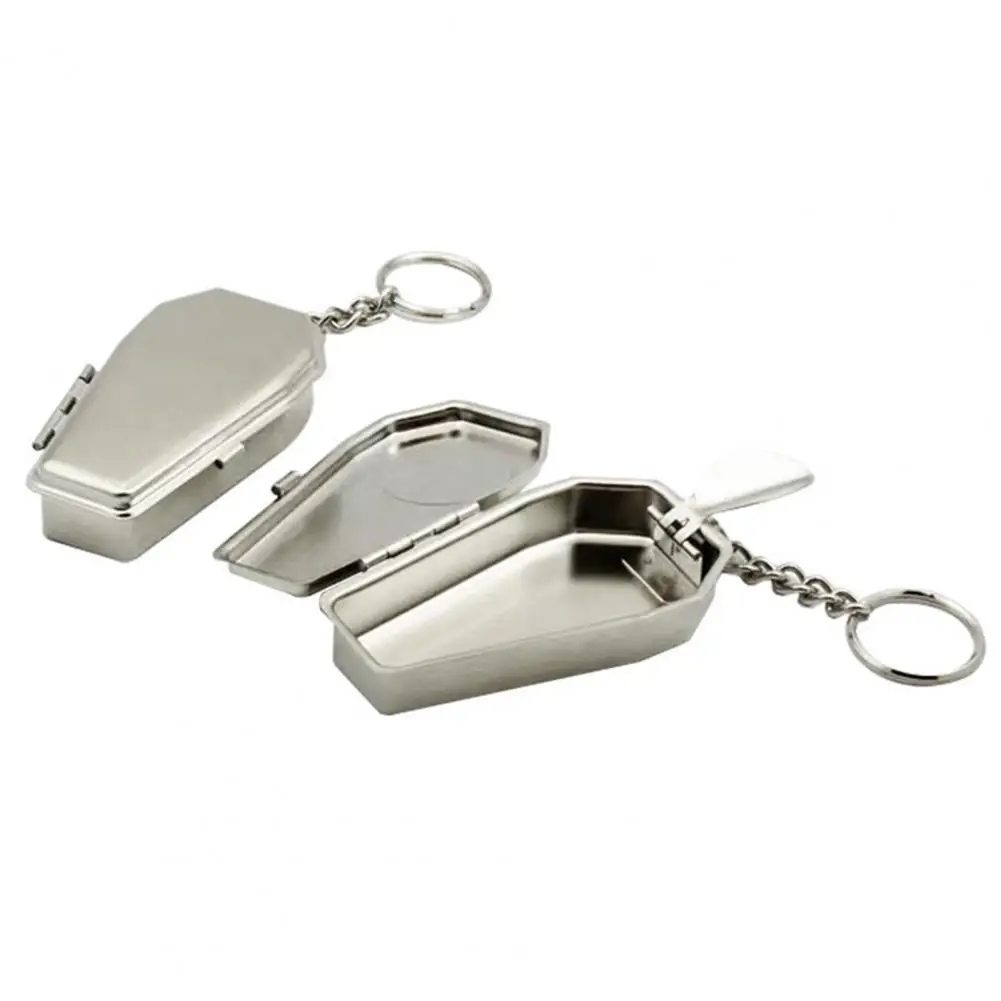 Mini Casket Ashtray with Keychain Stylish Windproof Metal Cool Ashtray Portable Coffin Car Keychain Ash Organizer for Camping