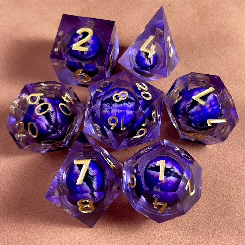 

7PCS Polyhedral Crystal Liquid Core Dragon Eye DND Dice Set for Dungeon and Dragon Pathfinder RPG Role Playing Games Gift Toy