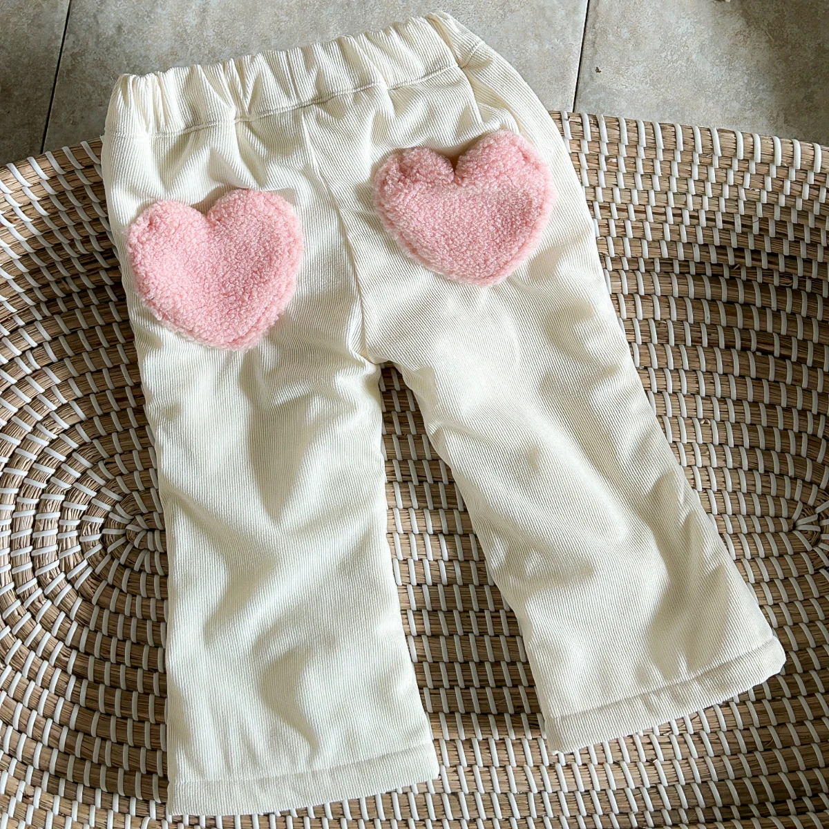 Baby Girls Fleece Thicken Trousers 2024 Fall Winter Padded Warm Girls Pants Heart Pocket Toddler Kids Straight Trousers Trousers