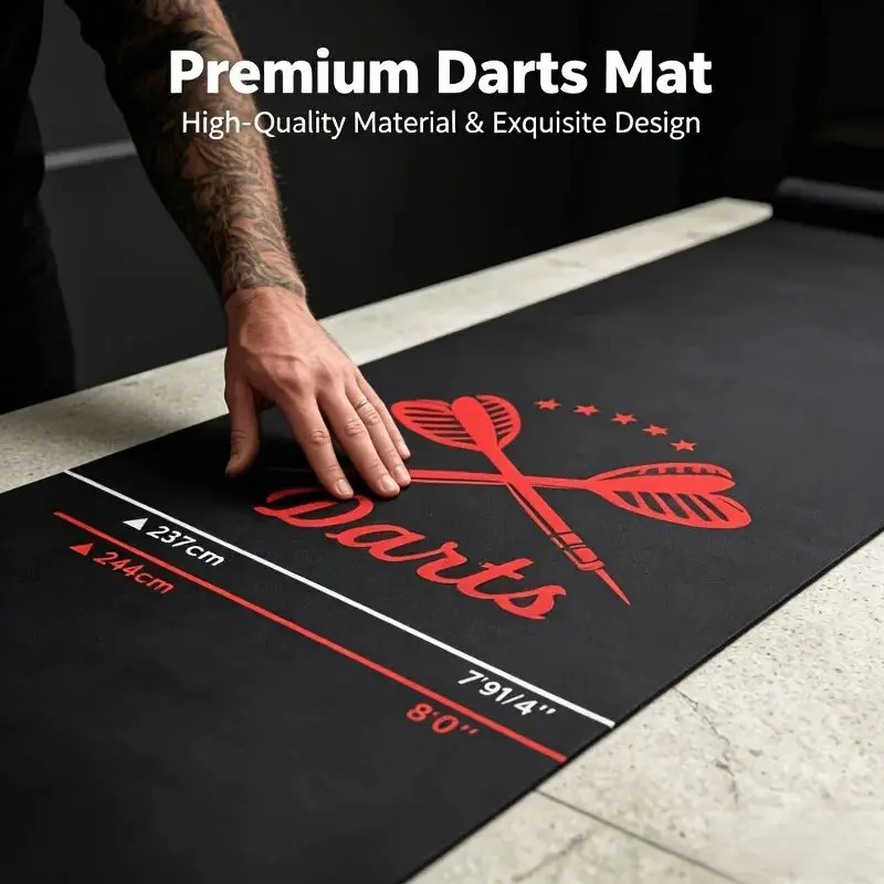Dart Floor Mat, Darts Logo Non Slip Throw Line Pad with Distance Markers Wear Resistant for Indoor Darts Game Bar Room Decor