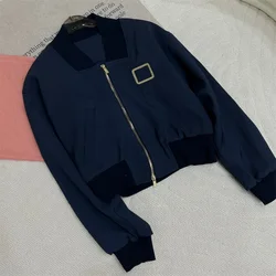 Autumn Women Blue Coat  U196650 Jacket Design Blue Colour Oversized Sweater Jumper Long Sleeve Top Zipper Coat Loose 2024 New