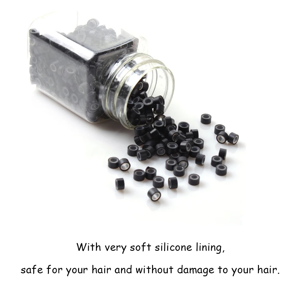 ลูกปัดแหวนไมโครลิงค์ซิลิโคนพรีเมี่ยมสำหรับที่ยืดผม500ชิ้นสีดำ/ สีน้ำตาล/สีน้ำตาลเข้ม)