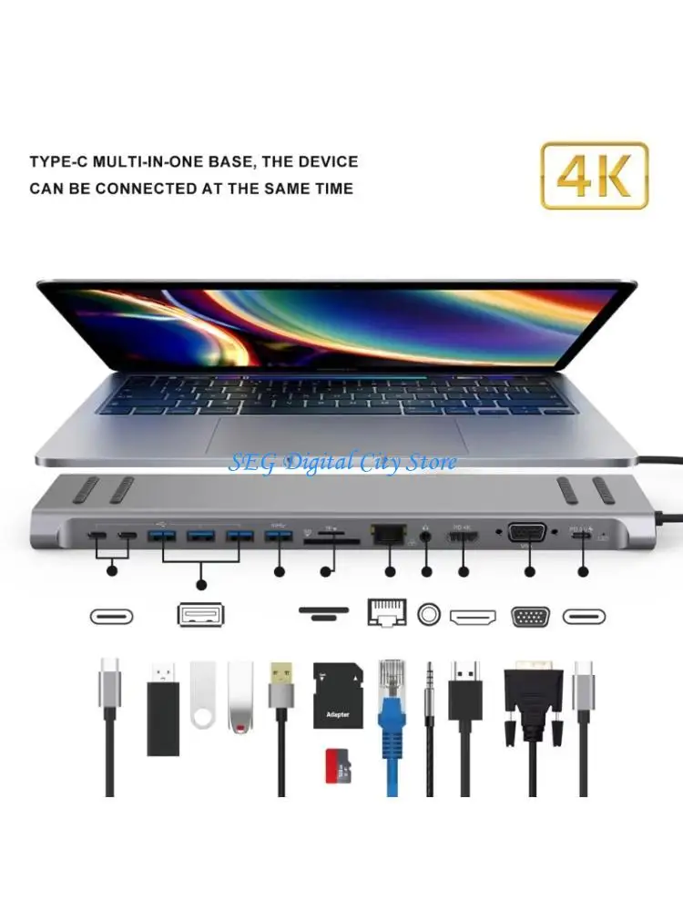 

U75B Multiports USB C Adapter Type C Hubs для HDMIS Ethernet TF Card Reader