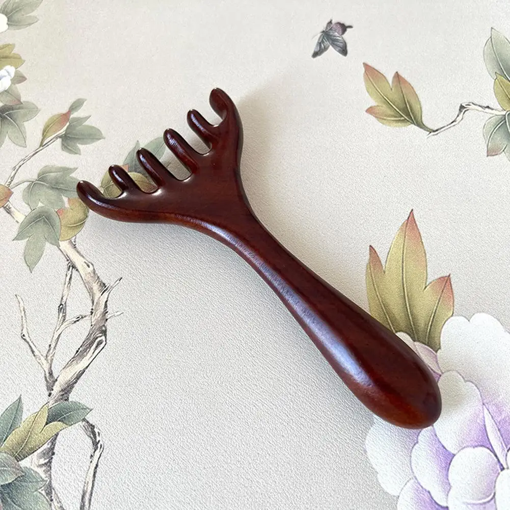 مشط تدليك ميريديان الخشبي، مدلك الرأس المضاد للكهرباء الساكنة، يعزز الدورة الدموية، أداة غوا شا، مشط تدليك المخلب