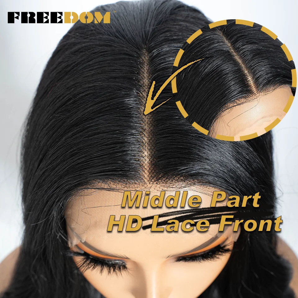 FREEDOM Synthetische Lace-Front-Perücken für Frauen, 28 Zoll, natürlich gewellt, Ombre Braun Blond Kastanienbraun, Perücke für den täglichen Gebrauch, hitzebeständig – Detail 6