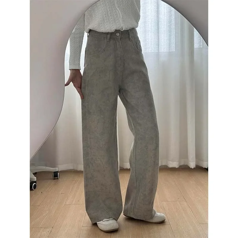 กางเกงยีนส์ทรงตรงขากว้างเอวสูงสไตล์เรโทรสำหรับผู้หญิง ลายพิมพ์ไท-ได ดีไซน์เฉพาะตัว ยาวคลุมเท้า เหมาะสำหรับฤดูใบไม้ผลิและฤดูใบไม้ร่วง