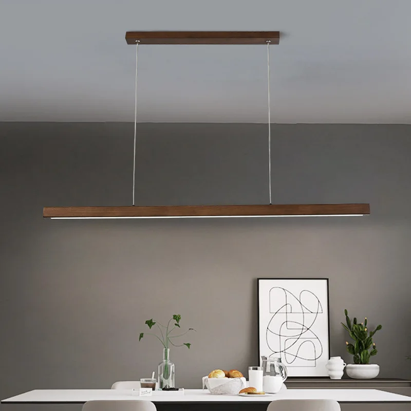 Japanese Pendant Light Black Walnut Fashion Home Design Nordic Long Strip Light Office Simple Wooden Dining Table Light