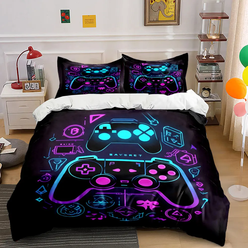 Colorful game controllers with digital design Print Bedding set 3PC 1 duvet cover 2 pillowcases adult and children bedding set