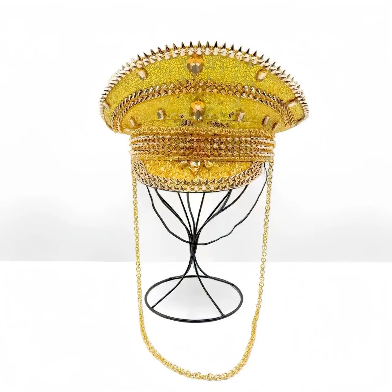 홍루안 골드 체인 스팀펑크 선장 모자 버닝맨 페스티벌 여성용, 군사 액세서리 및 군사 모자 남성용