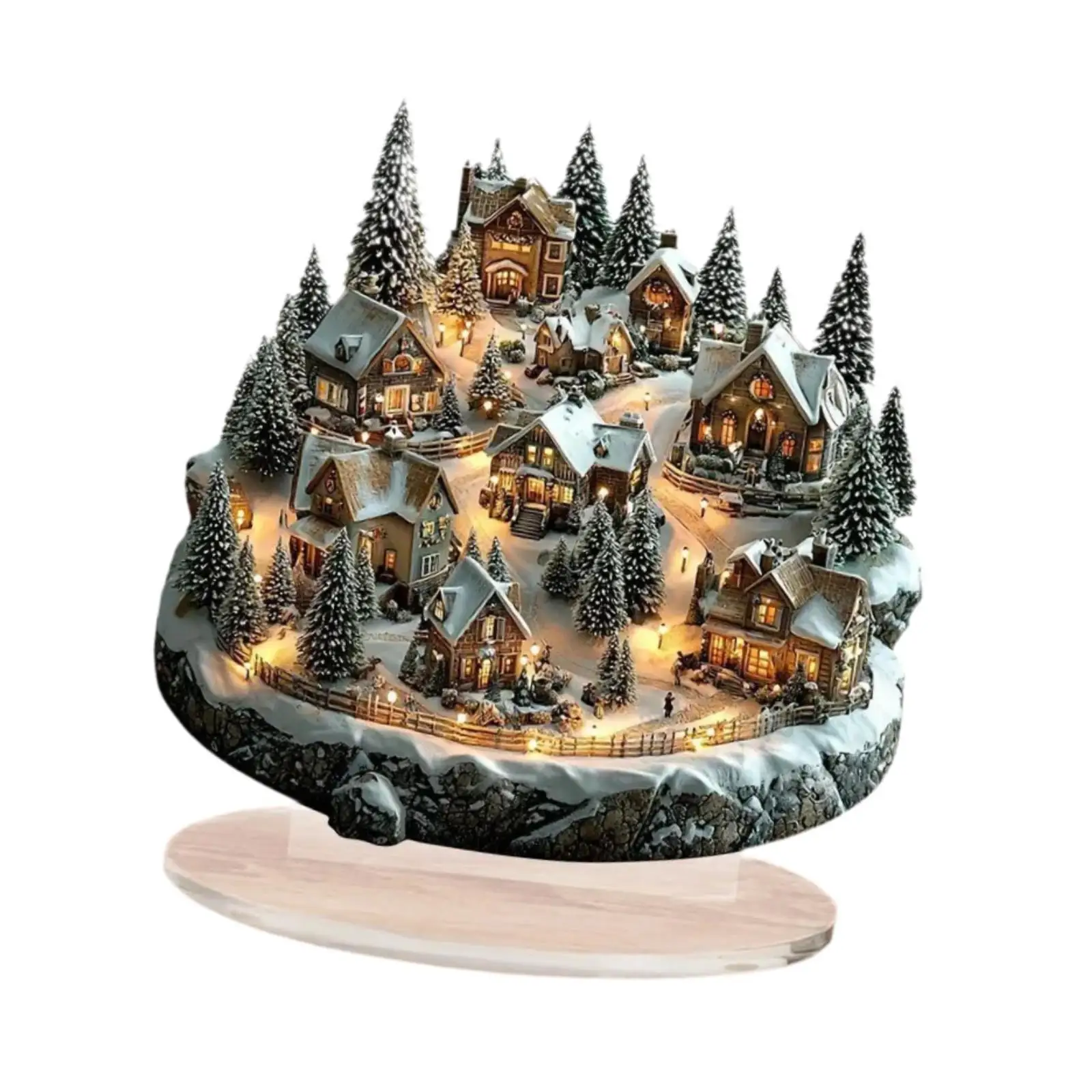 Acrylic Christmas Decoration Table Centerpiece Snow Scene Plaque for Living Room Decor