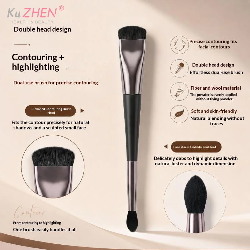 Double Ended Makeup Brush 2-in-1 Highlight & Nose Contour Brush Portable Facial Sculpting Brush For Beginners