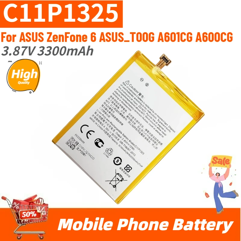 

High Quality C11P1325 Mobile Phone Battery 3.87V 3300mAh For ASUS ZenFone 6 ASUS_T00G A601CG Brand New Replacement Battery