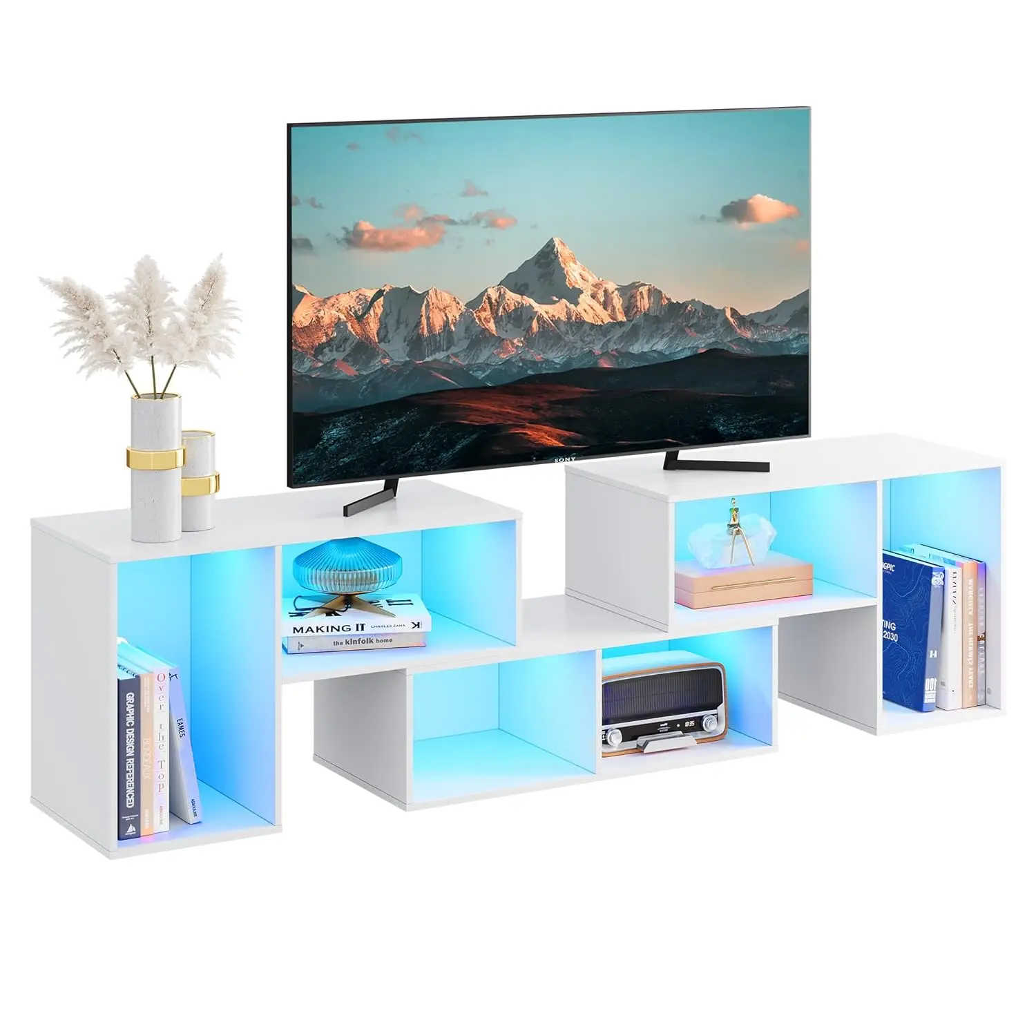 TV Stand, Deformable TV Stand With LED Strip, Modern Entertainment Center, Gaming Media 3 Pieces Console Cabinet, Customized