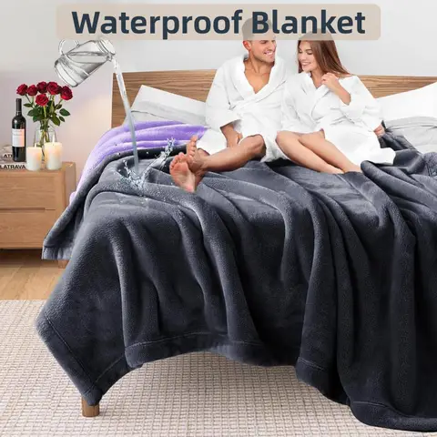 Waterproof Blanket for Bed Sofa Couch, Water Resistant Blanket，Reversible Leakproof Bed Cover for Adults Elderly Pets