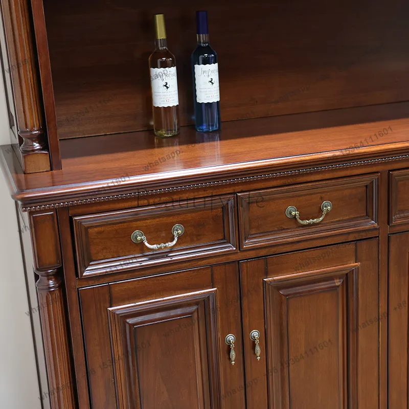 American furniture dining side cabinet full solid wood storage upper and lower double high cabinet