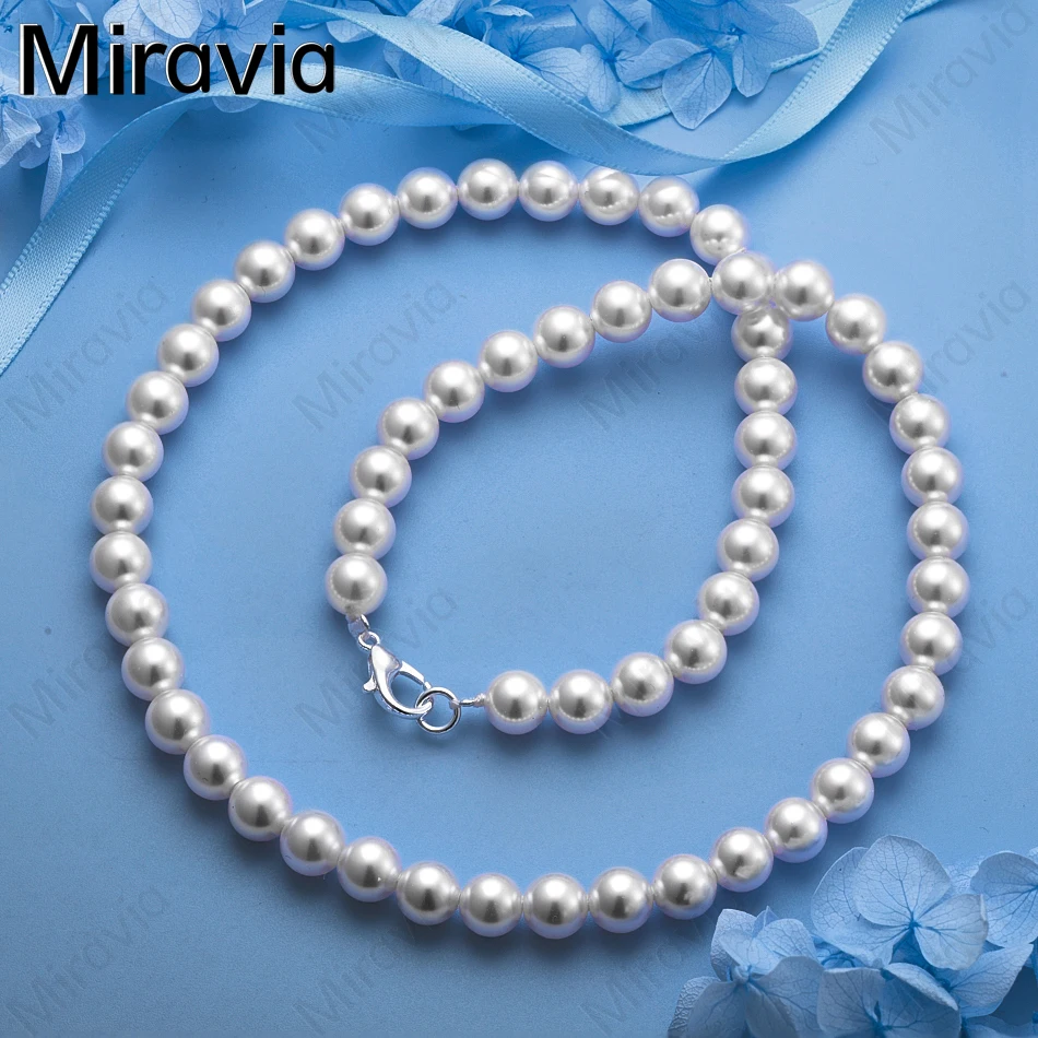 

Miravia 925 Sterling Silver 7mm White Purple Pink Pearl Necklace Daily Accessories Women'S Simple And Elegant Jewelry