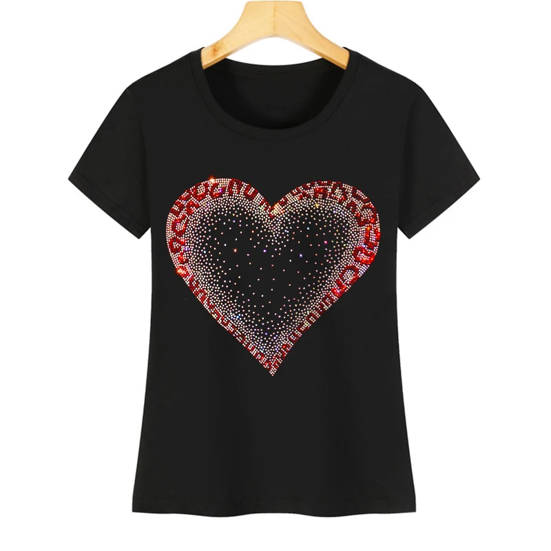 Exquisite fashion, hot diamond, shining love, summer clothes, new women's T-shirt, short-sleeved casual shirt, round collar blou