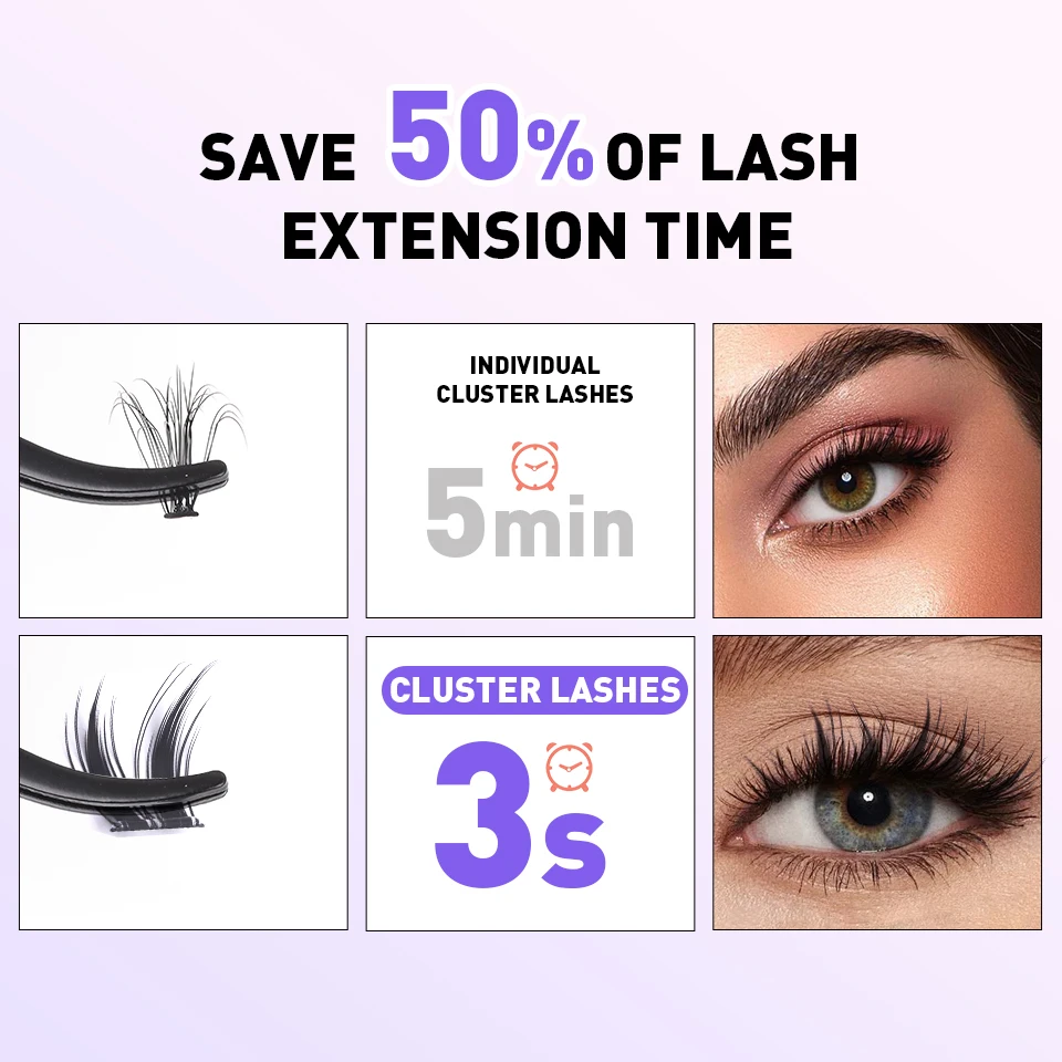 DIY 100 Cluster Self Adhesive Eyelashes Natural Long Fake Eyelash Extension NO Glue Needed Individual Lashes Makeup Tools Cils